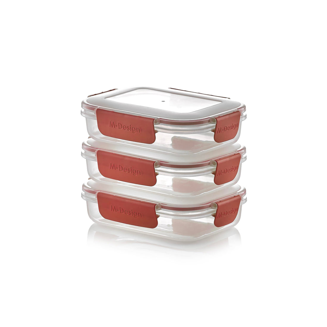 M-Design Fresco™ Food Containers 0.6L - Pack of 3 - BPA Free, Microwave Safe, Dishwasher Safe, Food Safe, Stackable - Red