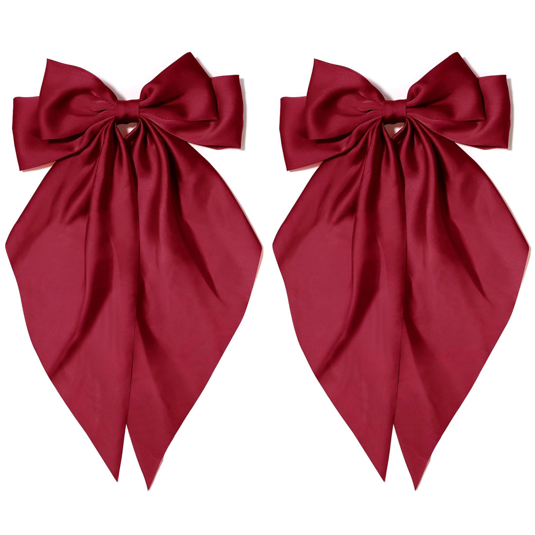 Hair Bows - Elegant Silky Satin Oversized Hair Bows with Long Tails, 2-Pack Yellow Bowknot Barrettes with Metal Clips, Perfect for Aesthetic Hair Accessories for Women (2pcs-red)