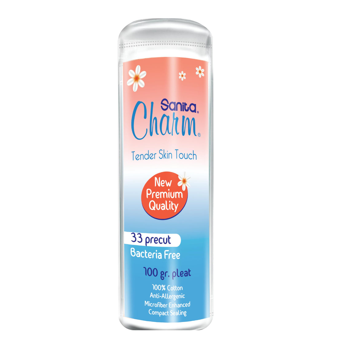 Sanita charm 100% cotton pleats, 100 gram,33 pads