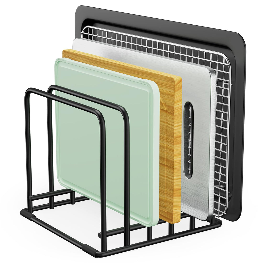 Cutting Board Organizer Rack – 5-Tier Kitchen Storage Holder, Space-Saving Metal Stand for Cutting Boards, Trays, Bakeware, and Cookbooks–Rust-Resistant, Compact Design