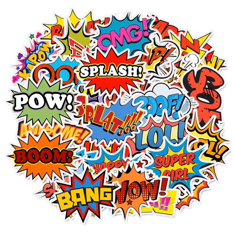50 قطعة BAM POW WOW BOOM BANG OMG OOP انفجار سحابة نمط أنيمي شعار ملصقات حزمة للهاتف المحمول الأمتعة سكيت ملصق 14