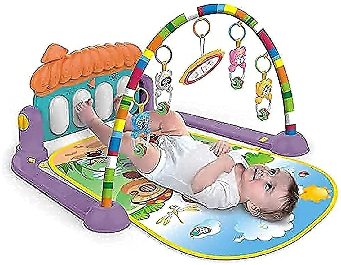 COOLBABY Large Play & Learn Infant Gym Toys Piano Activity - Baby Kick and Gym Play Mat Lay & Play 3 in 1 Fitness Music and Lights Fun Piano for 0-36 Months Girl Boy - Easy to Disassemble and Washable
