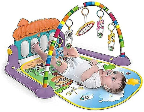 COOLBABY Large Play & Learn Infant Gym Toys Piano Activity - Baby Kick and Gym Play Mat Lay & Play 3 in 1 Fitness Music and Lights Fun Piano for 0-36 Months Girl Boy - Easy to Disassemble and Washable