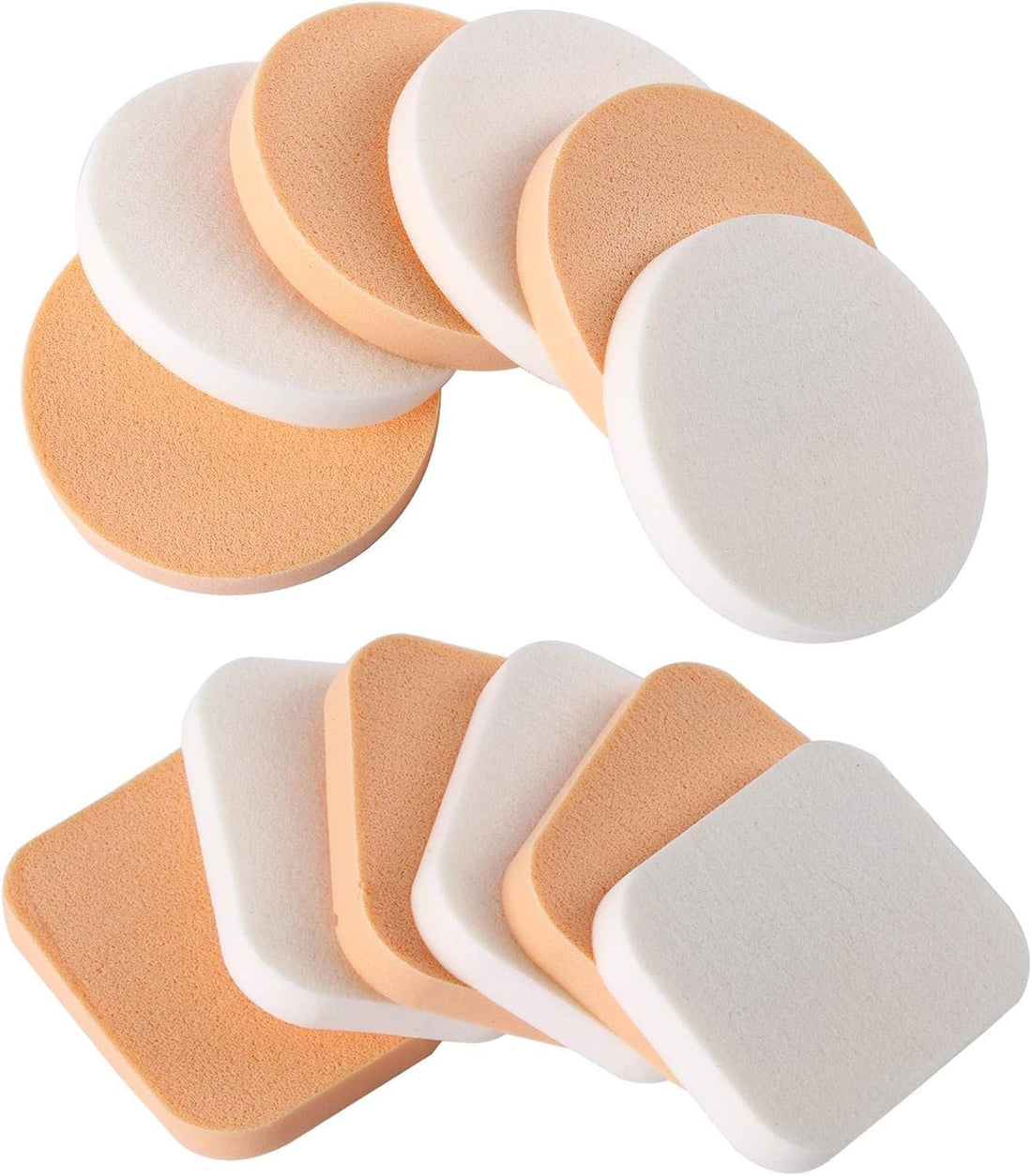 Round AND SQUAER Makeup Sponge, 12PCS Women's Round Soft Beauty Dry and Wet Dual Use Reusable Powder Puff Facial Makeup Cosmetic Blender Soft Sponge Cosmetic Puff