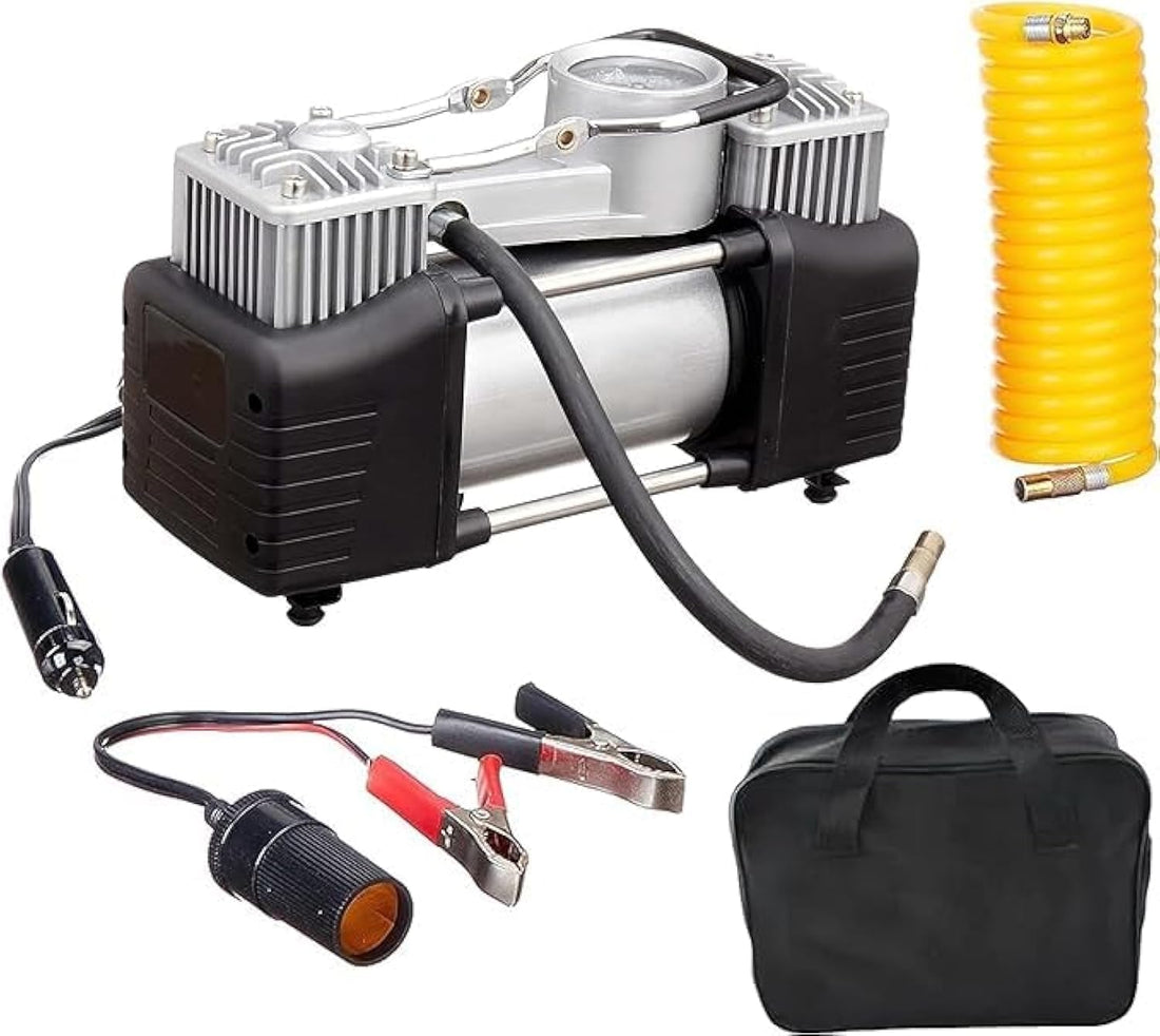 USHOP CAMEL Heavy Duty Car Air Compressor with 2 Cylinders, Air Compressors and Tire Inflators, Electric Powered, Efficient, Portable for Your Inflating Needs, DC 12V
