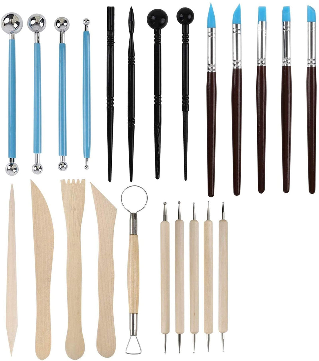 DELFINO Ball Stylus Dotting Tools, Polymer Modeling Clay Sculpting Tools Set for Sculpture Pottery Modeling Rock Painting Nail Art Painting Kit and Cake Fondant Decoration