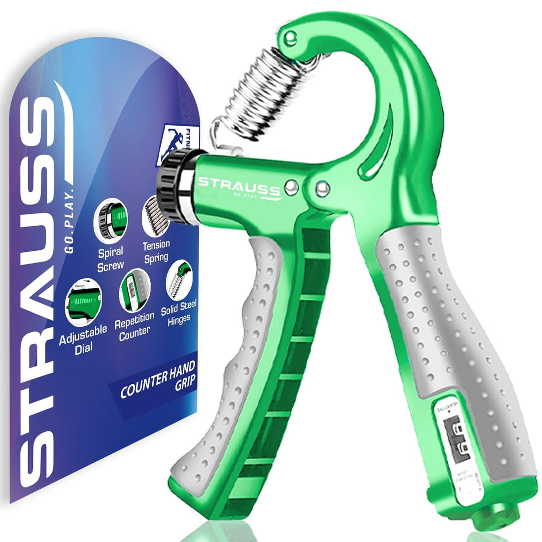 Strauss Adjustable Hand Grip with Counter | Adjustable Resistance (10KG - 60KG) | Hand Gripper for Home & Gym Workouts | Ideal for Forearm Hand Exercises & Strength Building for Men & Women
