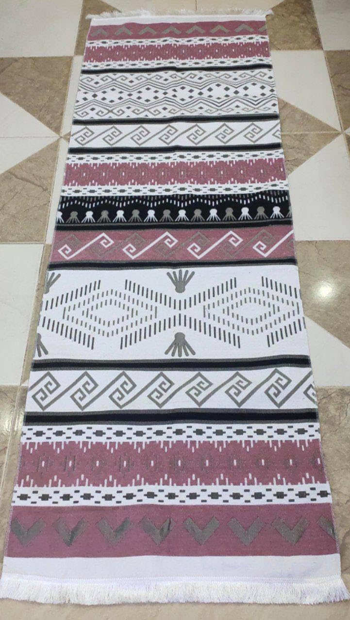 Generic Decorative Chenille Jacquard Throw Blanket, Grey and White Geometric Pattern, Velvet with Tassels, 70 x 195 cm, Arabic Style .br (cafe)