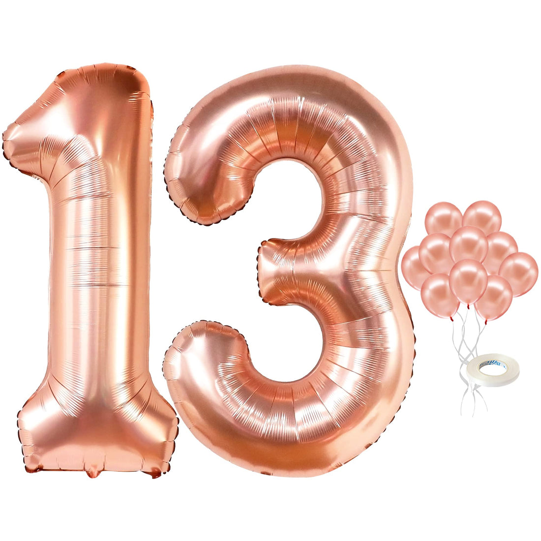 Rose Gold 13 Balloon Numbers - Large 40 Inch | Rose Gold Latex Balloons | Rose Gold 13th Birthday Decorations for Girls | Foil 31 Balloons Numbers | Thirteen Balloon for Official Teenager Birthday