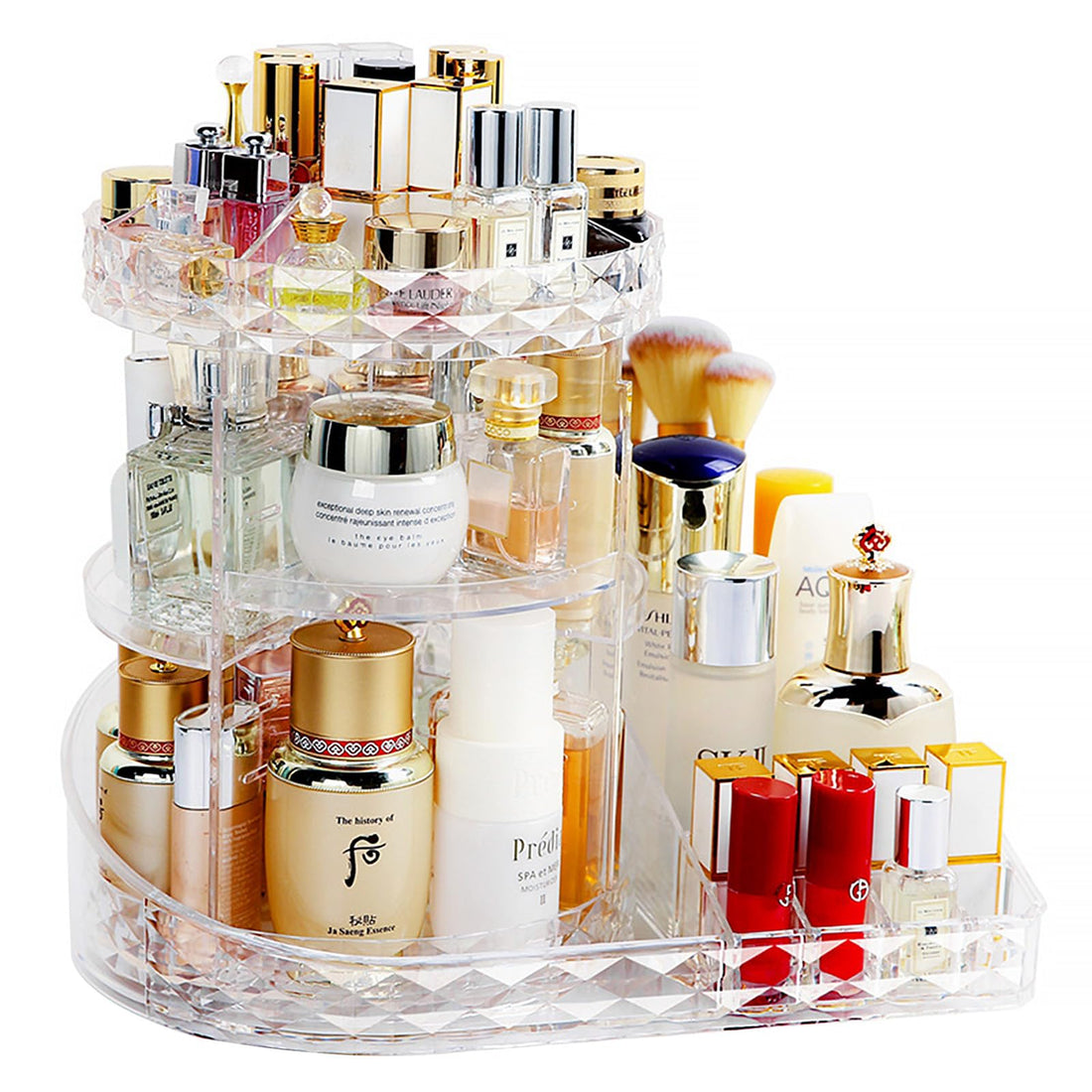 Make Up Organiser, 360° Rotatable Dressing Table Makeup Organiser Perfume Organiser with Adjustable Layer Clear Cosmetic Box Display Case Large Capacity for Dressers Bedroom Bathroom