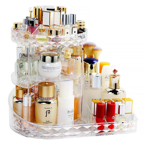 Make Up Organiser, 360° Rotatable Dressing Table Makeup Organiser Perfume Organiser with Adjustable Layer Clear Cosmetic Box Display Case Large Capacity for Dressers Bedroom Bathroom