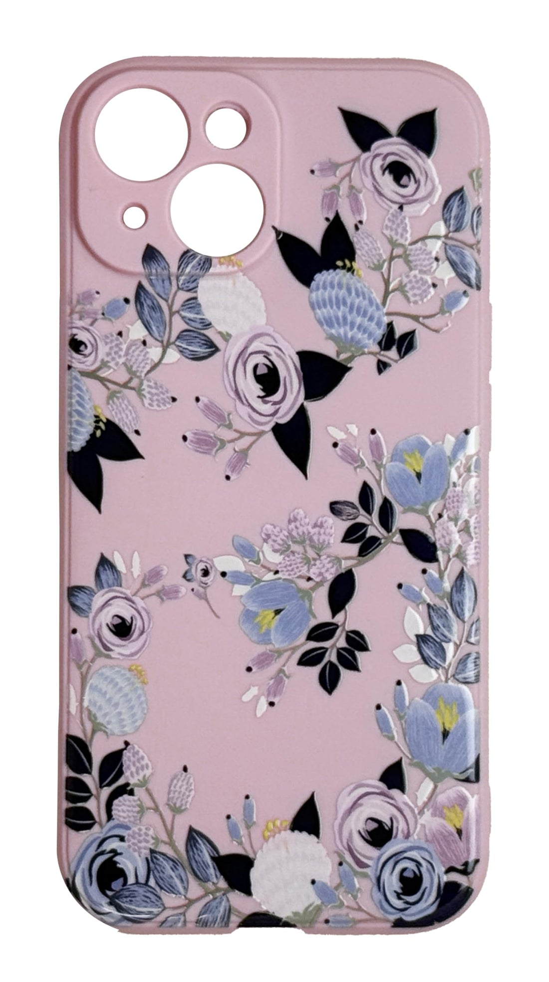 Mobile Magic Silicon Soft Case Microfiber Lining with 3D Flowers Prints For Apple iPhone 15 6.1 Inch (Pink Flowers)