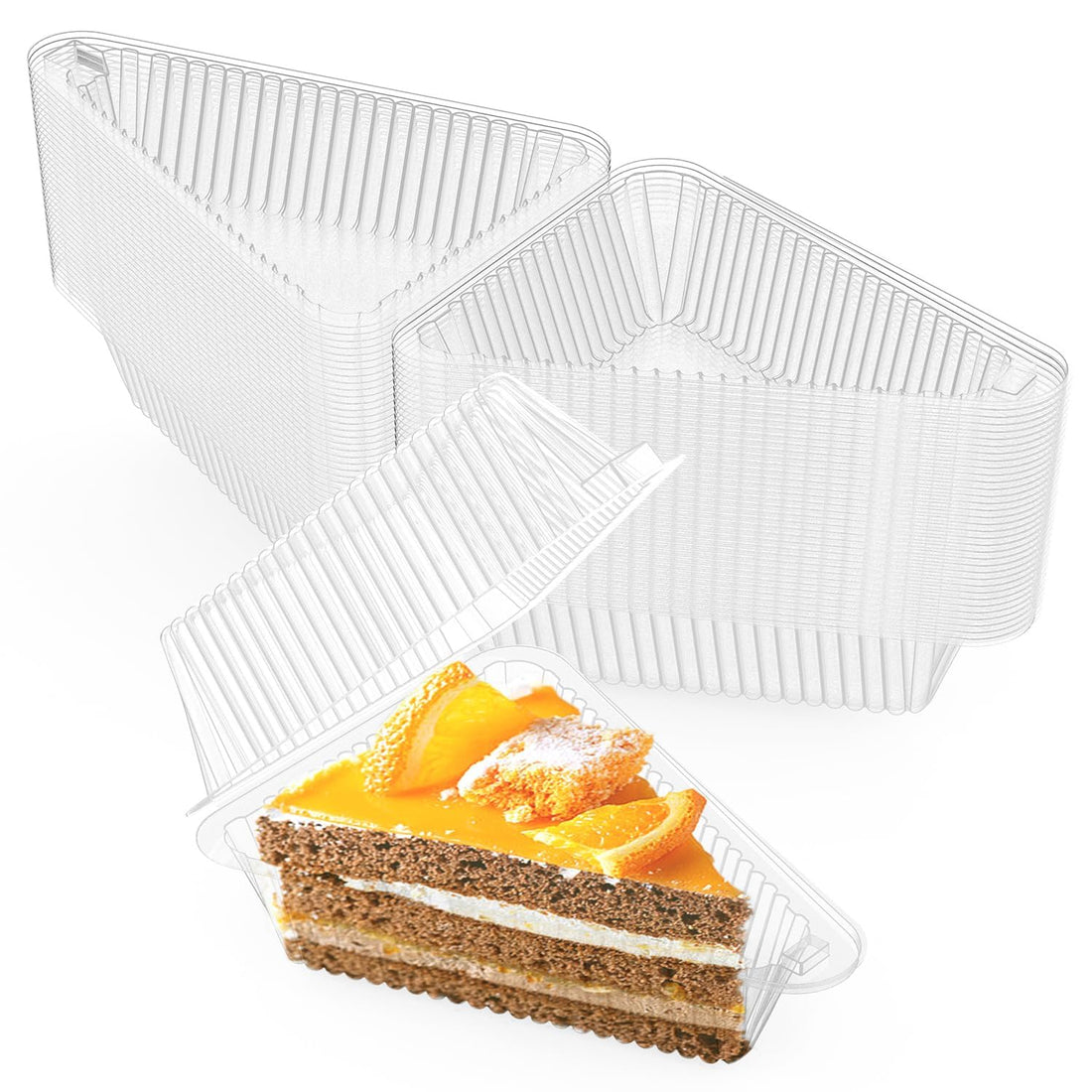 Tazweeq 100 Pieces Cake Slice Plastic Containers, Clear Plastic Individual Carrier, Transparent Disposable Triangle Boxes, for Home, Bakery and Cafe, Cupcake, Dessert Pie Slice - Take Out