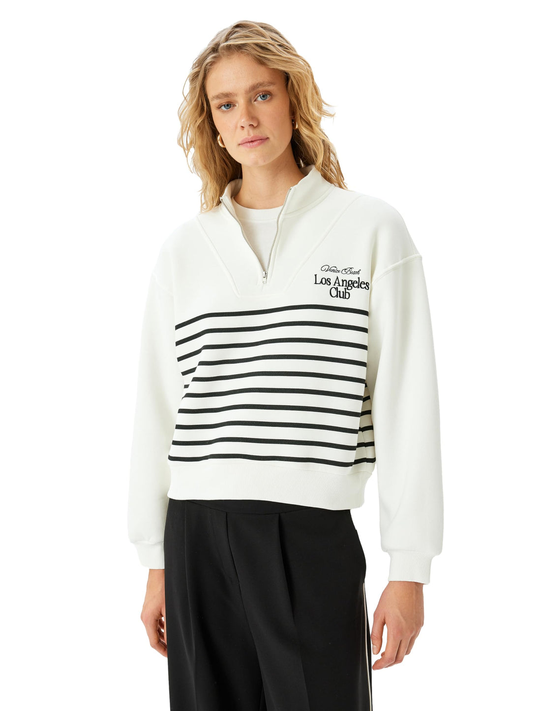 KOTON womens Striped Half Zipper Sweatshirt Sweatshirt