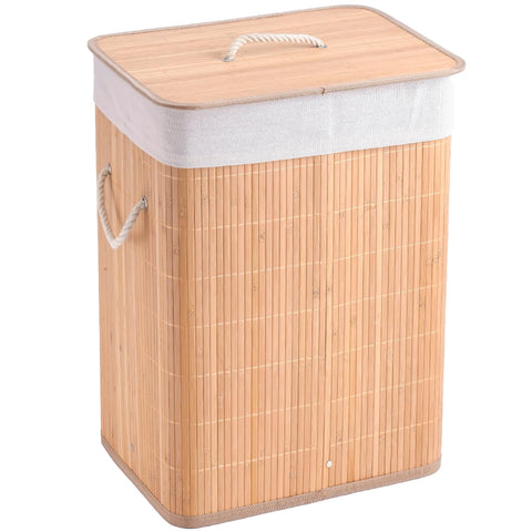 Bamboo Laundry Hamper 57L / 60L / 104L Round Rectangular Double Bathroom Laundry With Lid Black Bamboo Laundry Hamper Large Rectangular Clothes Basket Lined With Handles (Natural Bamboo,104)