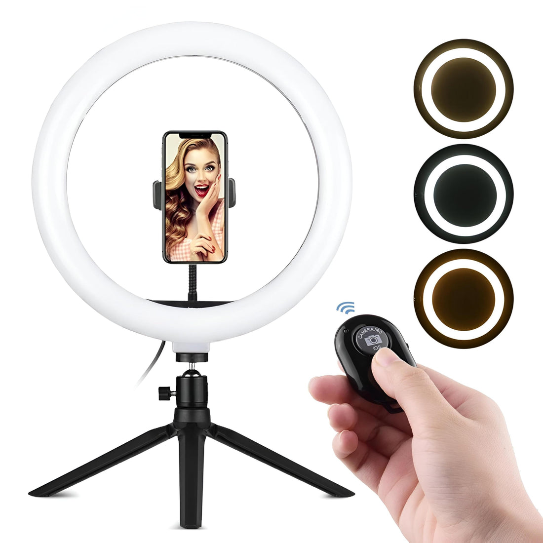 10 Inch Round LED Light with Tripod Base, 3 Lighting Modes, USB Powered, Ideal for TikTok, YouTube, Makeup & More