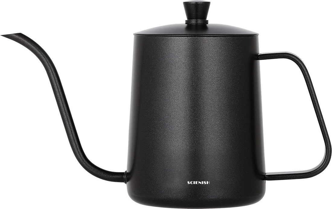 SCIENISH Black Stainless Steel Goose neck Pot With Lid 600ml