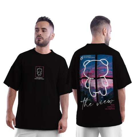 Oversized Cotton T-Shirt for Men and Women, Teddy Sunset Print