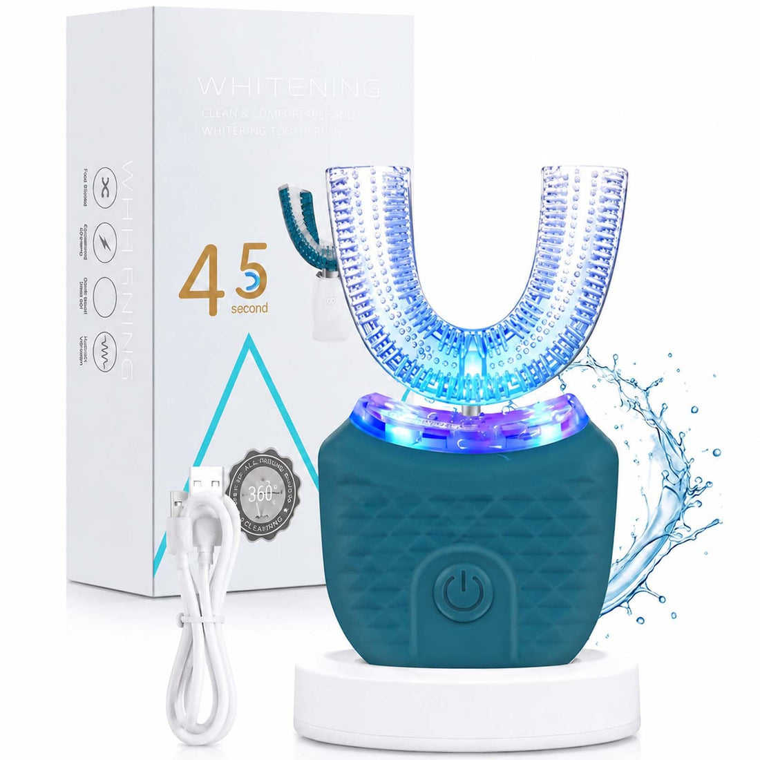 Ultrasonic Electric Toothbrush, U Shaped Automatic Toothbrush for Adults，Whole Mouth 360 Degree Cleaning Hands Rechargeable IPX10 Waterproof (Green)