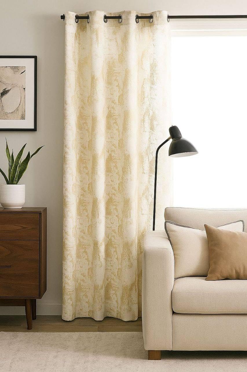 Generic Chenille Curtain with Decorative Pattern, Beige, 140x260 cm, Grommet Top, Ready to Hang .br (beige)