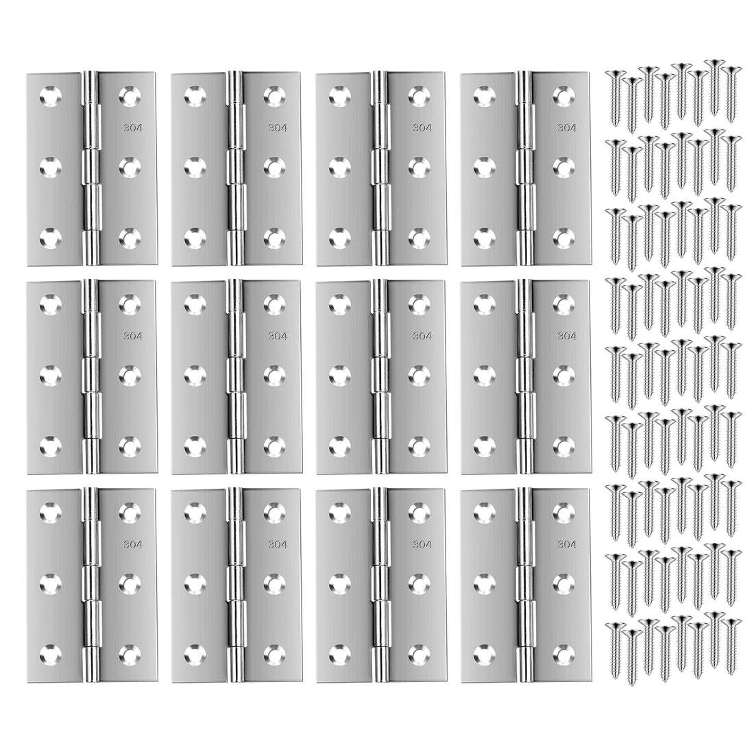 JAZZEEL A Set of 12, 7.6 cm (3 Inch) Stainless Steel Folding Hinges with Screws - A Bulk Supply for Furniture, Wooden Boxes, and Other Lightweight Projects - 12 Pieces