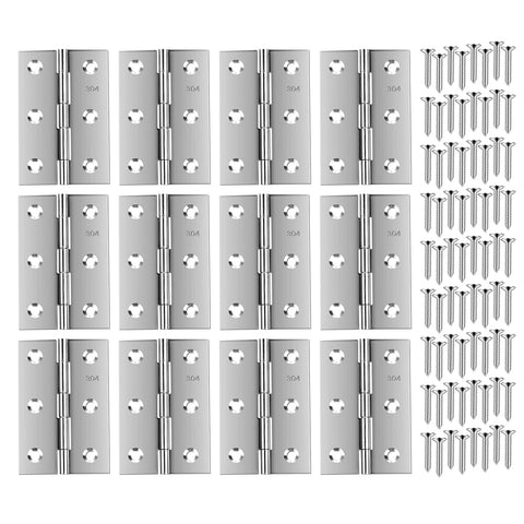 JAZZEEL A Set of 12, 7.6 cm (3 Inch) Stainless Steel Folding Hinges with Screws - A Bulk Supply for Furniture, Wooden Boxes, and Other Lightweight Projects - 12 Pieces