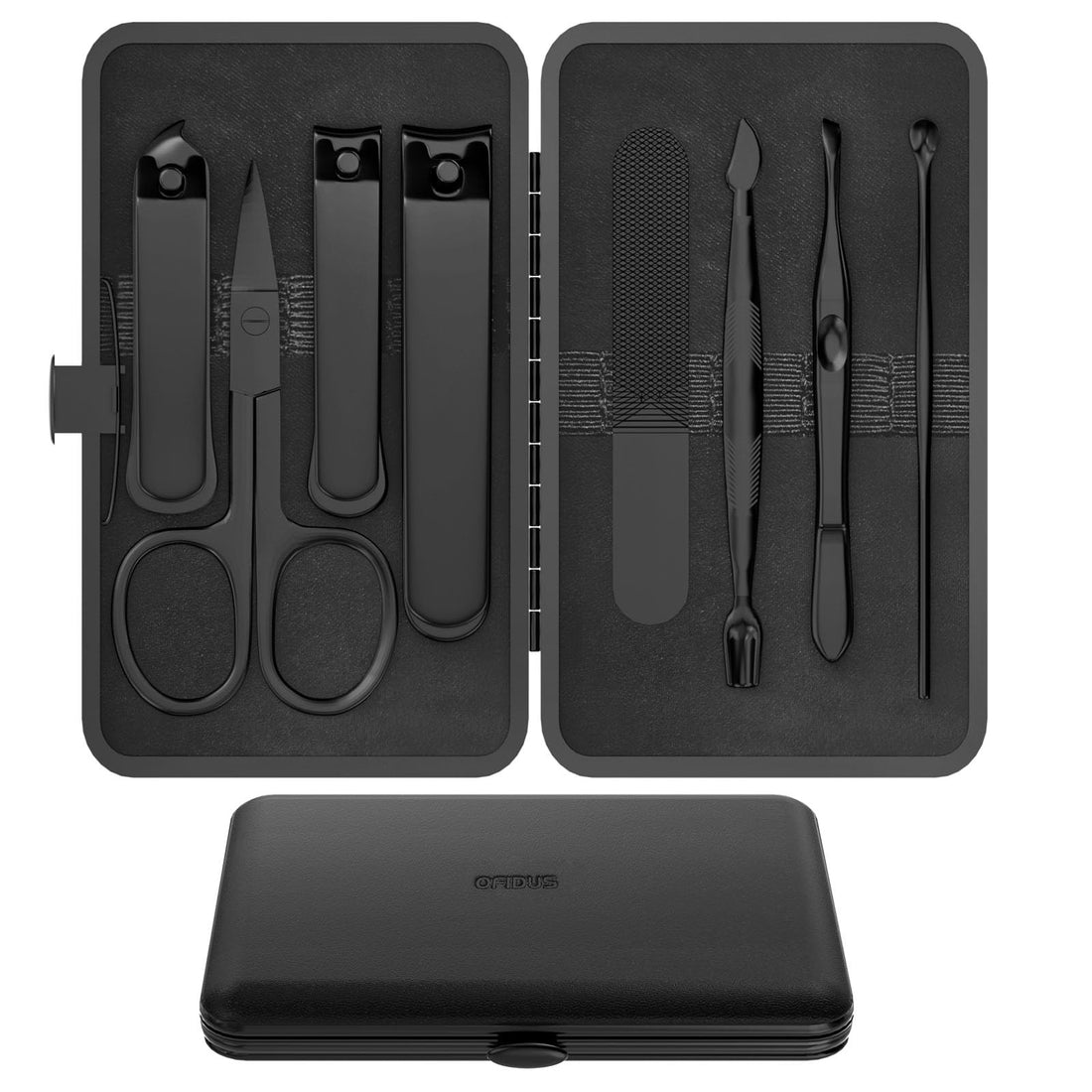 Precision 8 Pieces Menâ€™s Nail Grooming Travel Kit, Stainless Steel Manicure Set with Fingernail & Toenail Clippers, Nail File, Slant Tip Tweezers, Cuticle Scissors, Cuticle Pusher, Travel Case