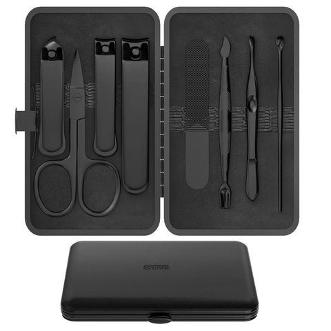 Precision 8 Pieces Menâ€™s Nail Grooming Travel Kit, Stainless Steel Manicure Set with Fingernail & Toenail Clippers, Nail File, Slant Tip Tweezers, Cuticle Scissors, Cuticle Pusher, Travel Case