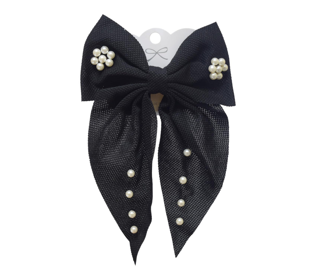 Daphne Girls' Pearl Bow Hair Clips - Black - 1775