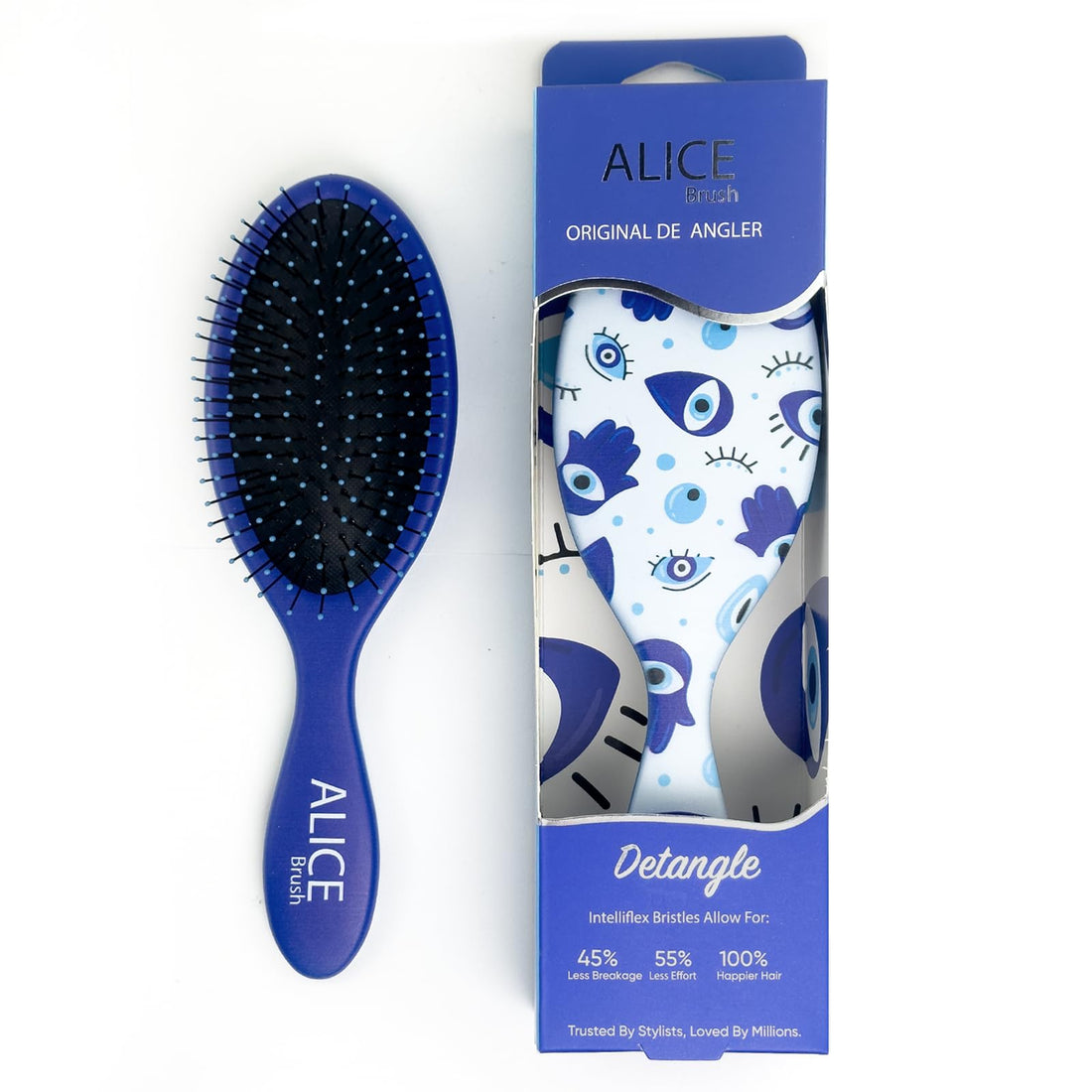 Alice Hair Brush - Detangling Brush With Soft Bristles, Wet & Dry Hair, Flexible Smooth Glide, Gentle Tangle Control (Blue Eyes)