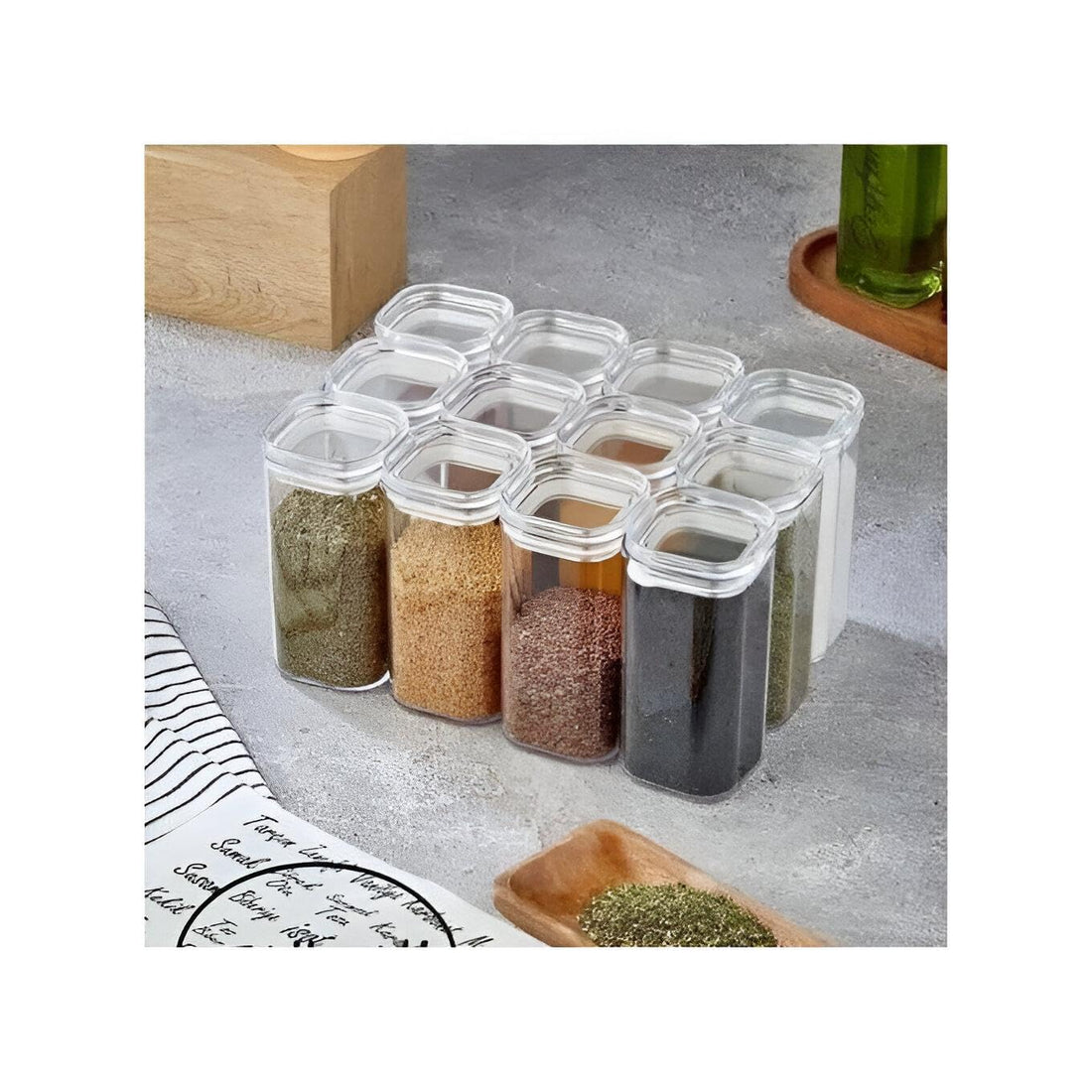 Spice Storage Set - Update your kitchen space with our 12 Piece Modern Acrylic Jar Set, Including Clear Labels and 250ml Capacity for Efficient and Stylish Spice Management.