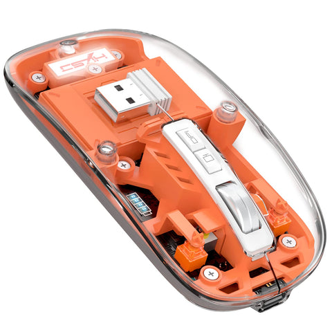 A.JAZZ Wireless Bluetooth5.1&2.4G Mini Lightweight Mouse,Transparent Clear Cool,Rechargeable Silent Computer Mice,Nano USB C Receiver,LED Battery Magic Silm For Office/PC/Mac/Laptop/Apple/ipad(Orange)