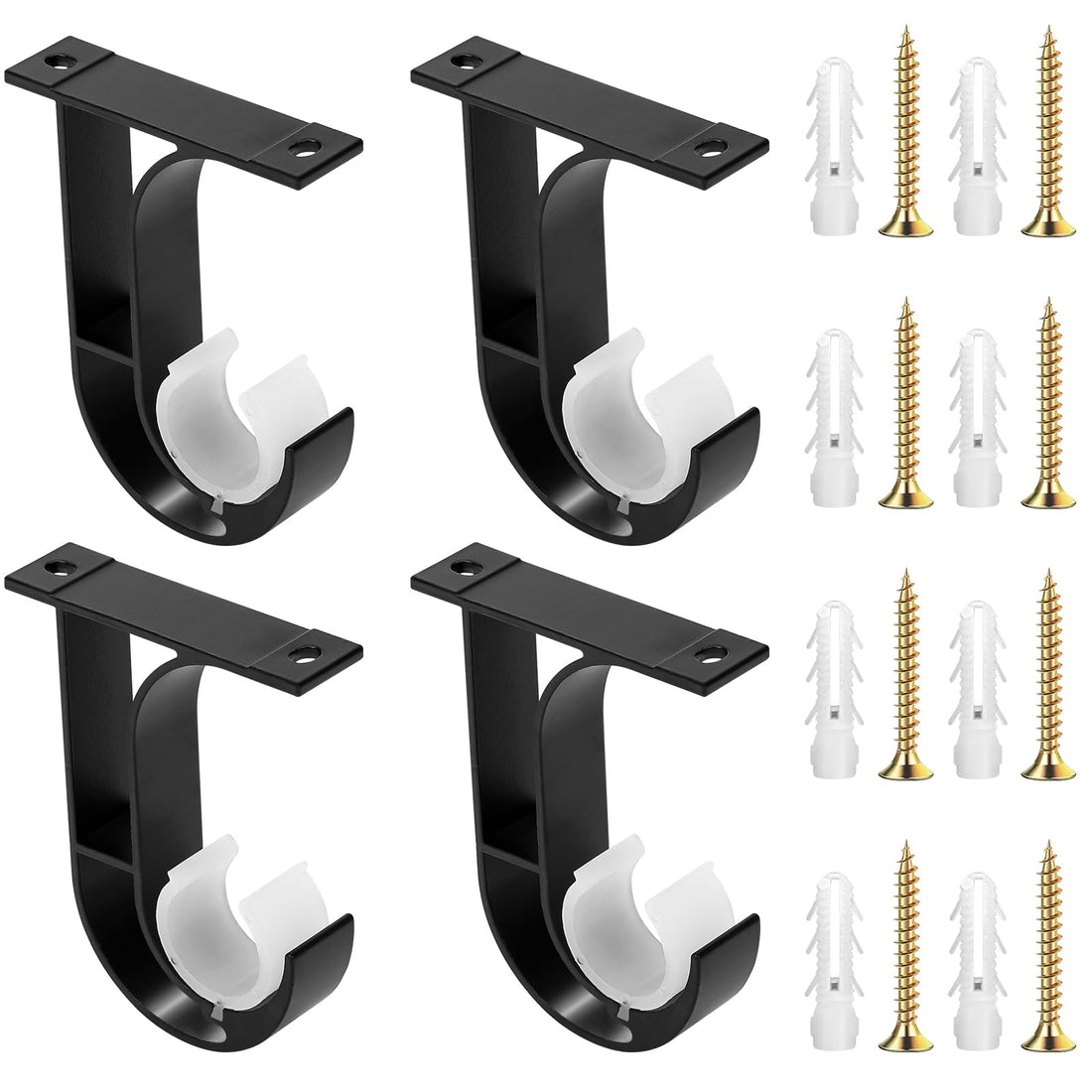 KALIONE 4 Pack Curtain Rod Ceiling Mount Bracket Heavy Duty Aluminum Alloy Ceiling Curtain Rod Bracket Hooks Hangers Curtain Rod Holder with Matching Screws Fit Up to 1-1/4 Inch Rod