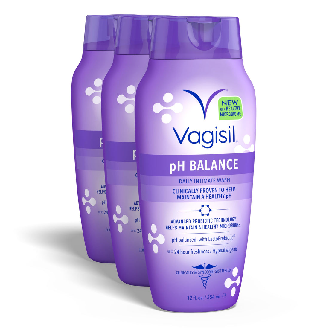 Vagisil pH Balanced Daily Intimate Feminine Wash for Women, Gynecologist Tested, Hypoallergenic, 12 Ounce- Pack of 3 (Packaging May Vary)