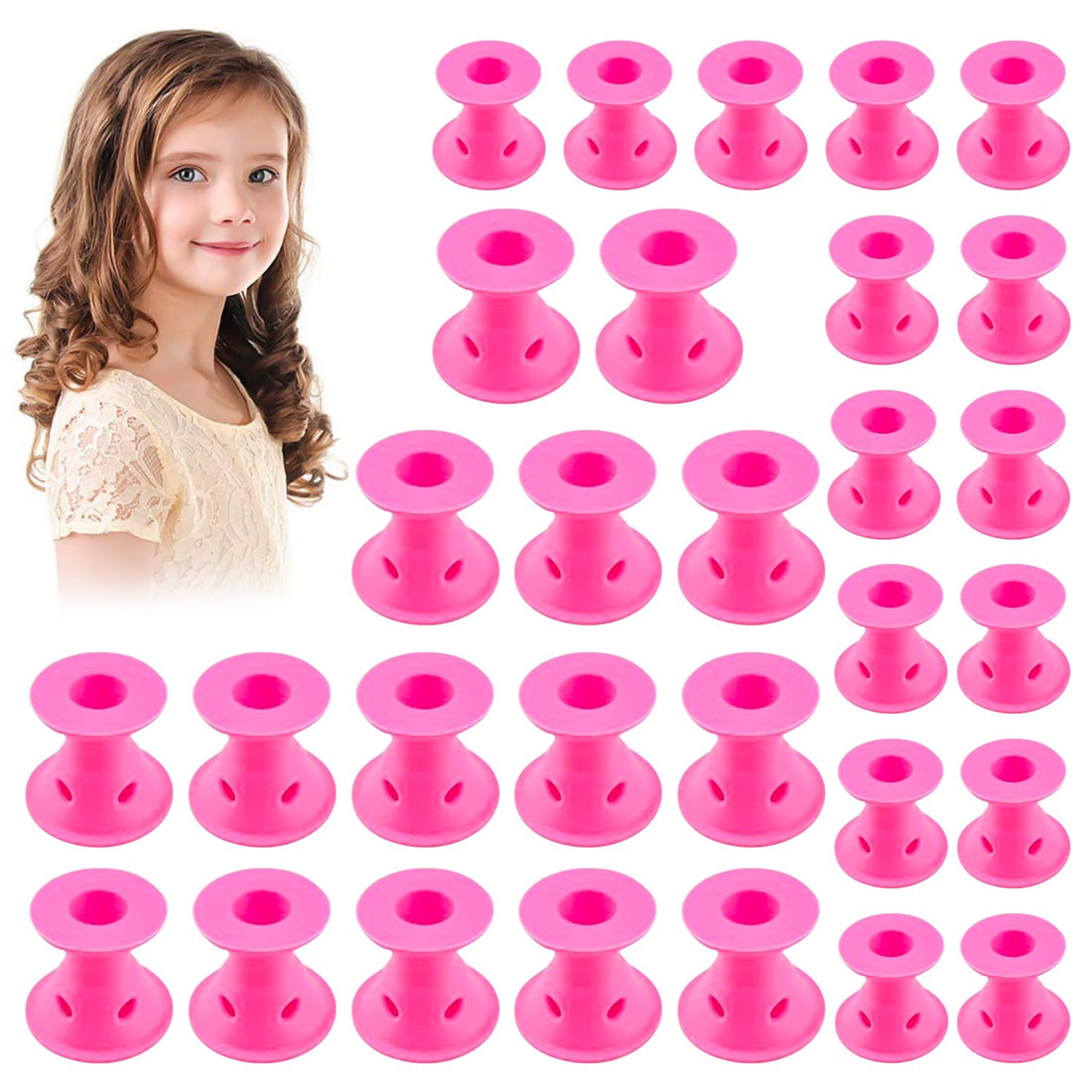 MagiSel Hair Rollers, Pack of 30 Flexible Hair Curlers Silicone, Magic Curlers, Curlers Silicone Hair Curlers Overnight Hair Styling Tools for Short Long Hair (Pink)
