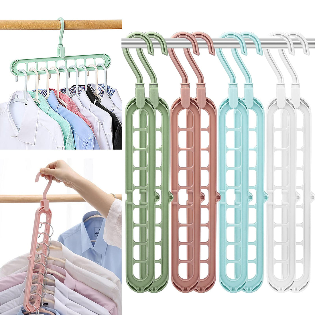 Magic Space Saving Clothes Hangers Multifunctional Smart Closet Organizer Premium Wardrobe Clothing Cascading Hanger 9 Slots, Innovative Design for Heavy Clothes, Shirts Pants Dresses Coats(8 Pack)
