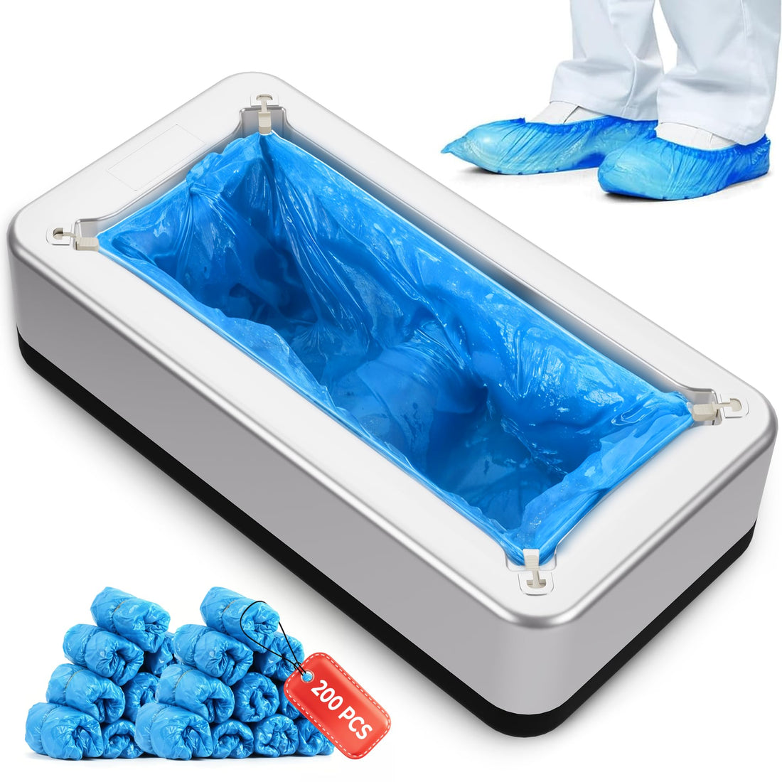 Automatic Shoe Cover Dispenser Machine with 200 Covers - Keep floors spotless using our High-Quality Automatic Shoe Cover Machine for House - No bending Down, No Manual Hassle, just step in and go!