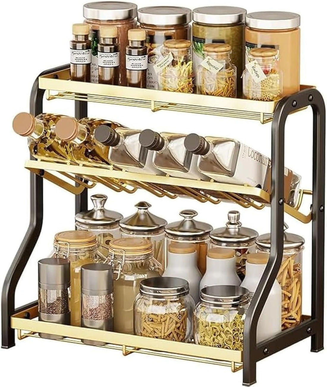 1pc Rust-Proof 3-Tier Spice Rack Organizer for Kitchen, Bathroom, Living Room, and Office - Large Seasoning Storage Shelf with Guardrail and Mesh Design
