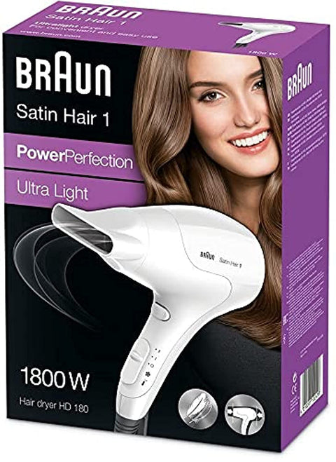 Braun Satin Hair 1 HD180 PowerPerfection dryer with styling nozzle 1800 Watts - White