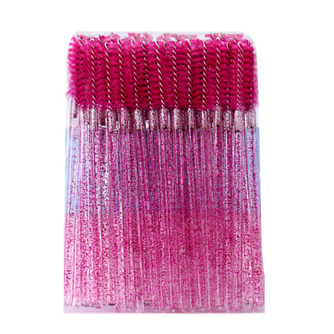 SLLLOP 50pcs Assorted Color Disposable Eyelash Brushes with Crystal Rod Mascara Wands Eye Lash Eyebrow Applicator Makeup Beauty Tool