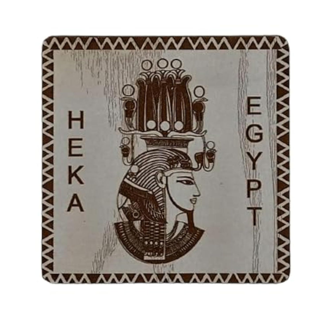 SIGN & DESIGN Square Pharaonic Laser Engraved Wood Cup Coaster Featuring the Deity Heka, Thickness 6mm, 9.5 x 9.5 x 0.6 cm - Beige