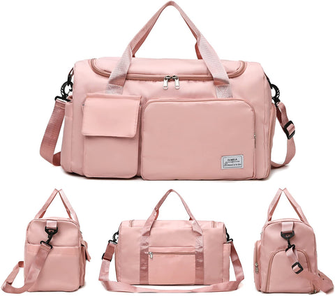 Travel Duffel Bag, Sports Tote Gym Bag, Shoulder Weekender Overnight Bag for Women., Pink,