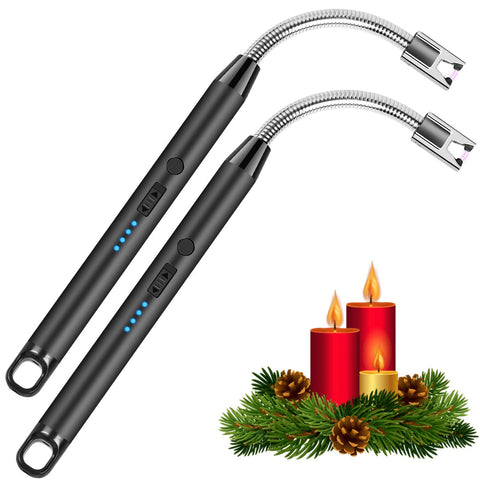 2 Pack Candle Lighter, Electric Arc Lighter - USB Rechargeable Lighter Flameless Flexible Neck Long Lighter for Candle BBQ Grill Fireworks Cooking (Black)