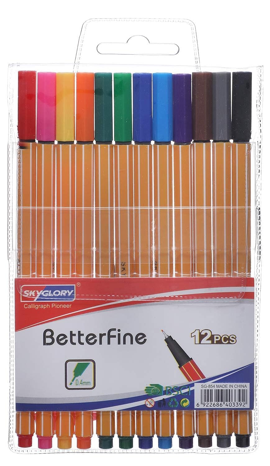 854 Better Fine 0.4 mm Pen, Set of 12 Colors