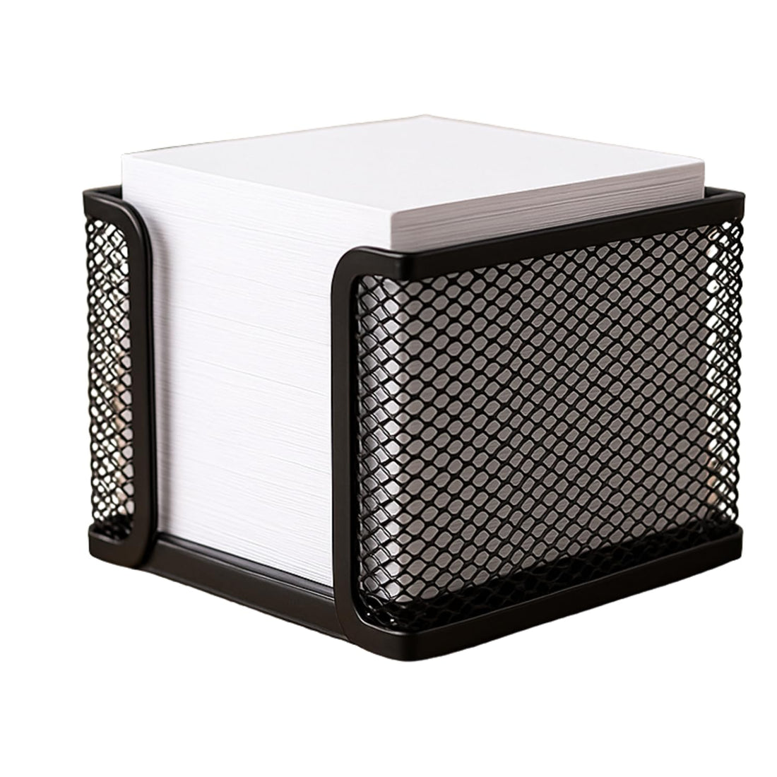 Non Sticky White Paper Notes cube (800 White Sheets 90 x 90 x 90 mm) with Metal Mesh Holder for memo, reminder and notes.