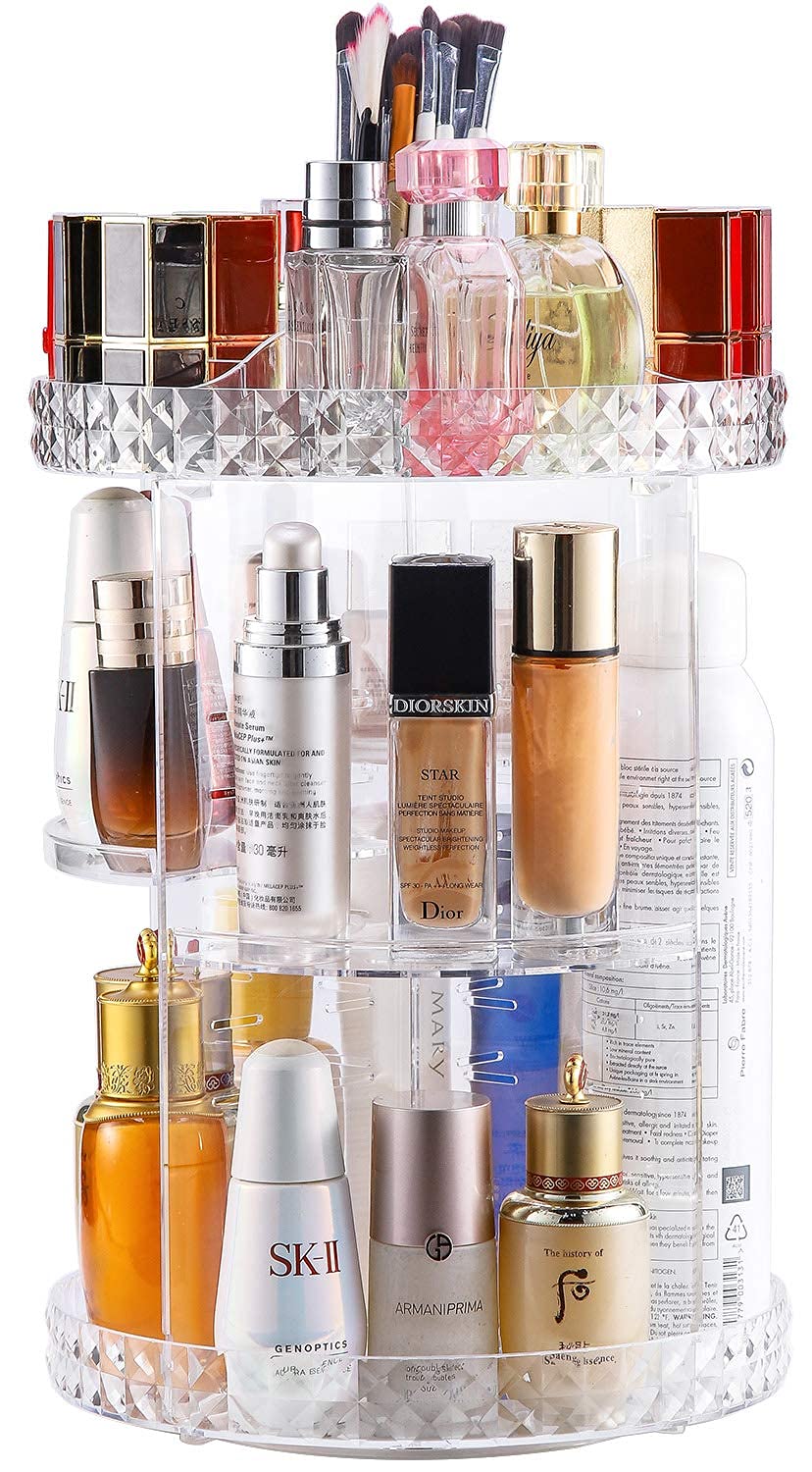 Rotating Makeup Organizer, 360 Degree Rotating Makeup Storage Organizer Box, 7-Layer Large Capacity Acrylic Cosmetic Display Cases, Vanity Shelf Countertop for Bathroom, Lipsticks, Brushes, Clear