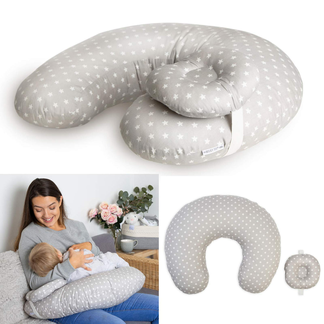 Moro Moro 3 Nursing Pillow with Baby Cushion - Plump Breastfeeding Pillow and Baby Support Cushion - Multifunctional Maternity Pillow, 100% Cotton Removable & Washable Cover