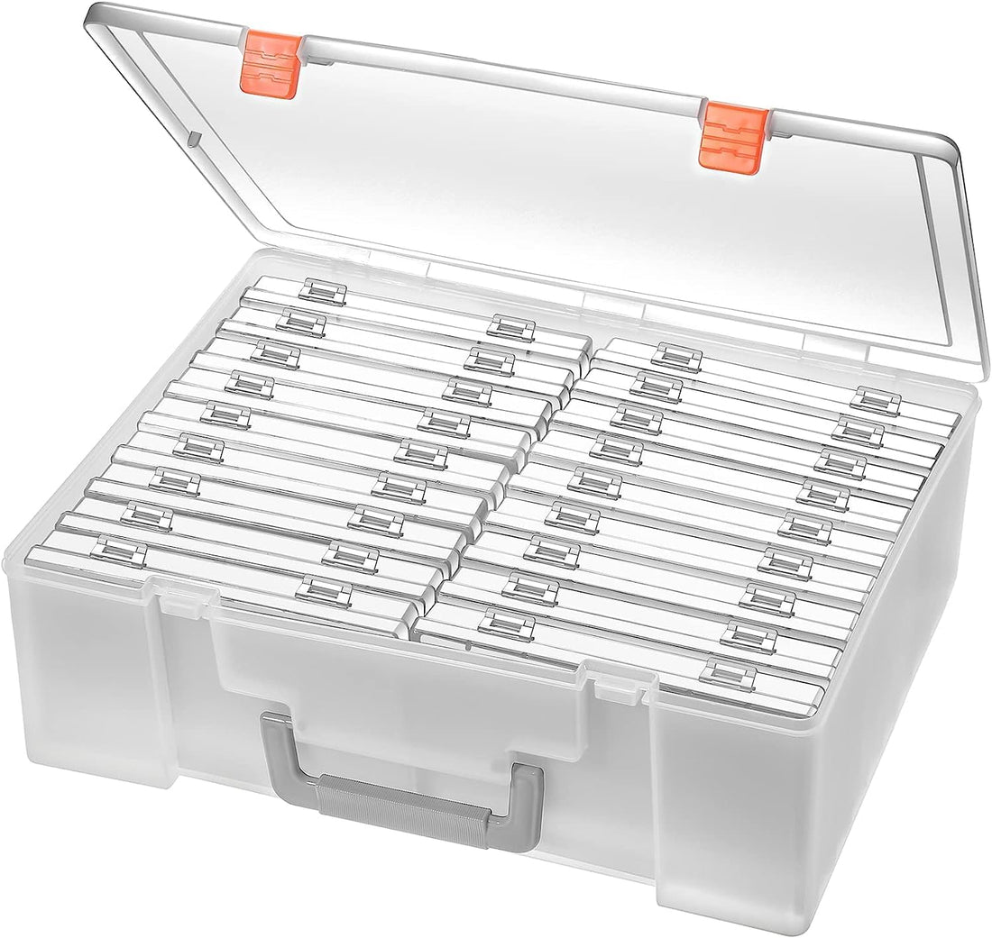 TESIN Large Photo Storage Box,18 Inner Plastic Photo Cases 4 x 6Inch Photo Storage Case Can Hold 1800 Picture Storage Box for Photo Stickers Stamp