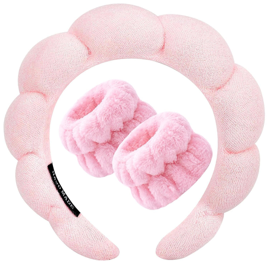 CORSULA 1Pcs Facial Spa Headband 2Pcs Wristband Combo Set, Pink Makeup Headband and Wrist Washband Set for Face Washing, Skincare, Shower, Makeup Removal
