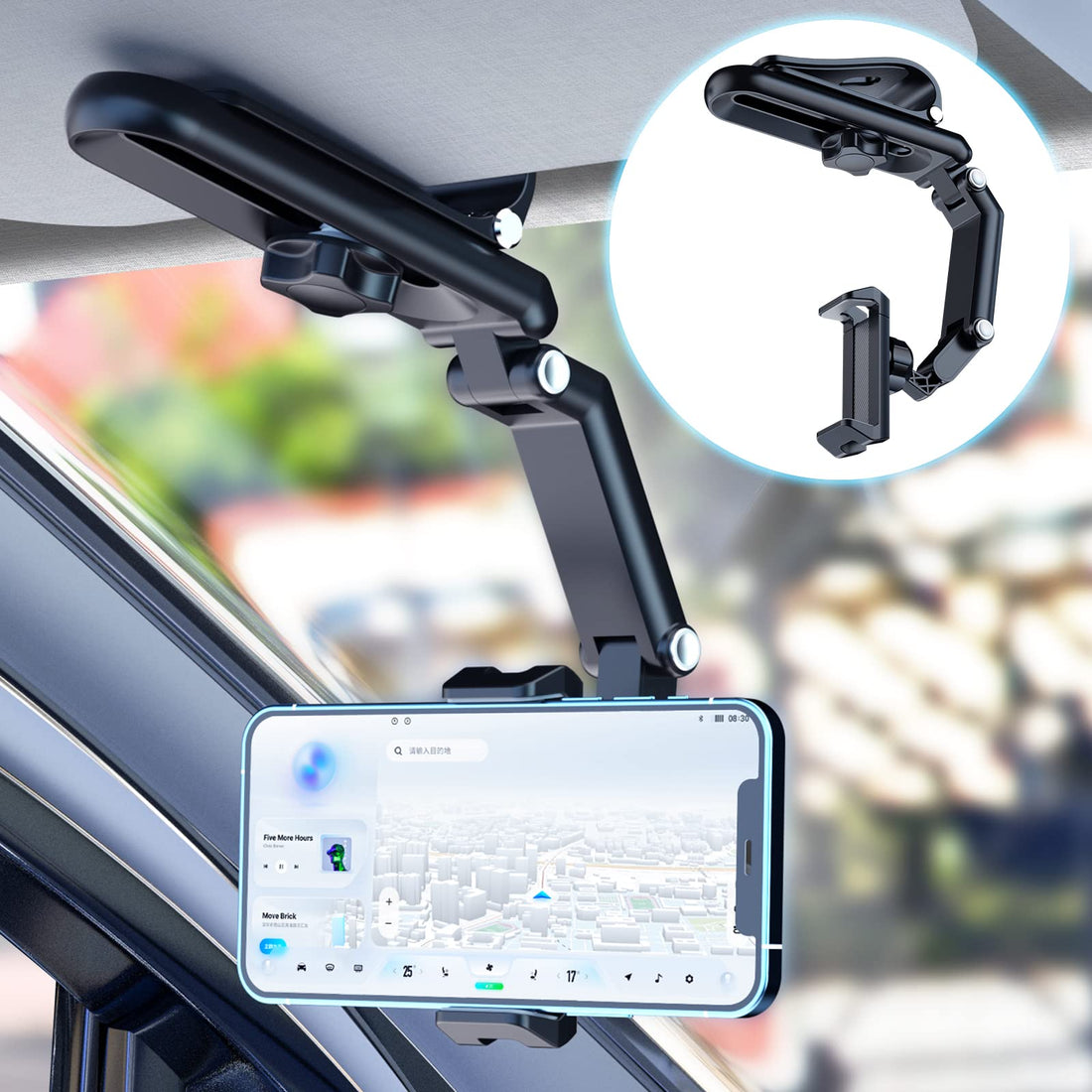 Car Phone holder Mount 360°Rotatable Sun Visor Phone Holder for Car Multifunctional Car Cell Phone Mount Clip Phone holder Stand Universal Adjustable Holder Cradle Car Mount for 2.5"~3.5" Width phones